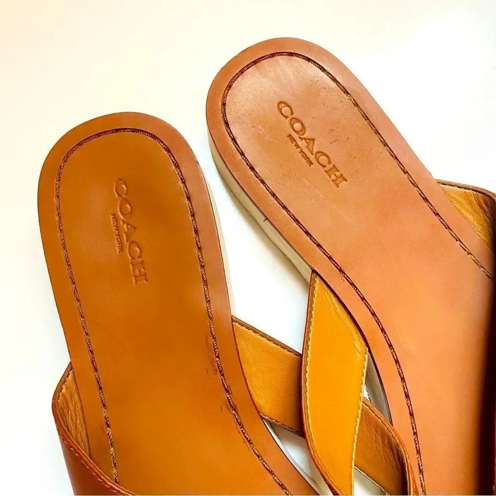 Coach Shelly Turn Lock Saddle Leather Sandals - Picture 8 of 10